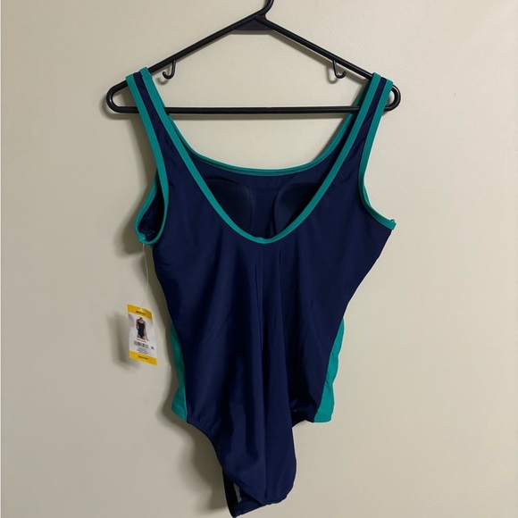 Lands' End Lined Scoop Neck One-Piece Swimsuit Navy/Green Size Medium New - Picture 3 of 6